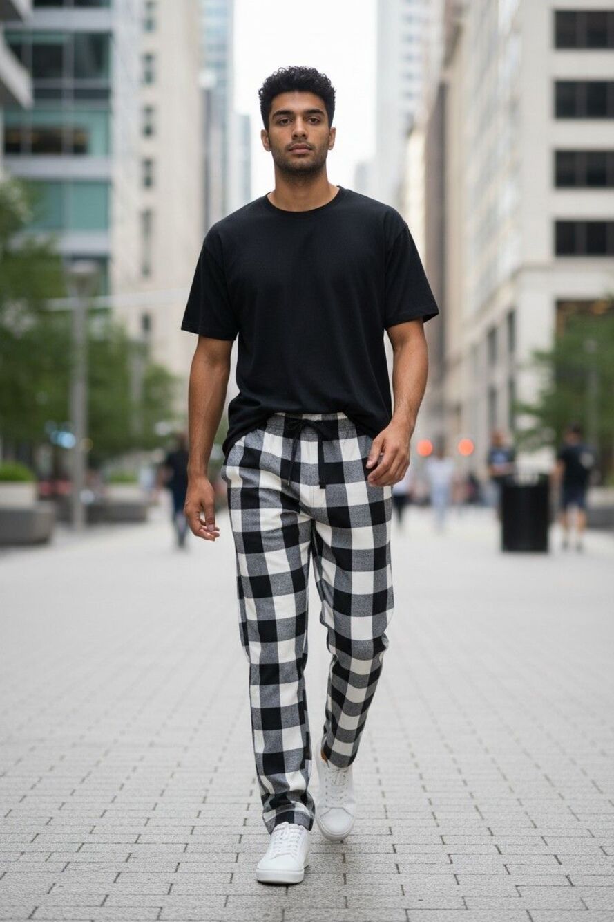 Old Navy Men's Straight Leg Flannel Pajama Pants Black White Plaid Sz 4XL NWT
